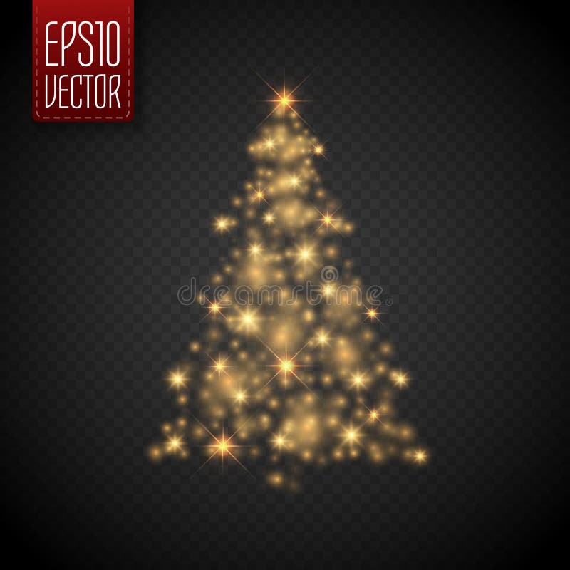 Árbol de navidad del resplandor con las luces y las chispas, vector stock de ilustración