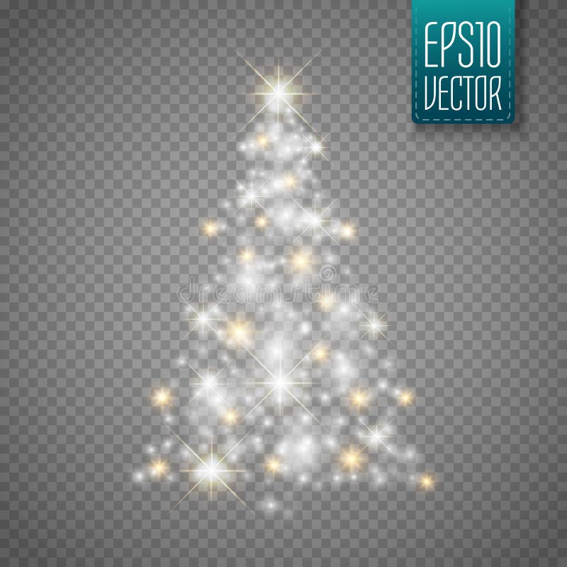 Árbol de navidad del resplandor con las luces y las chispas, vector. Árbol de navidad del resplandor con las luces y las chispas en el fondo transparente, vector