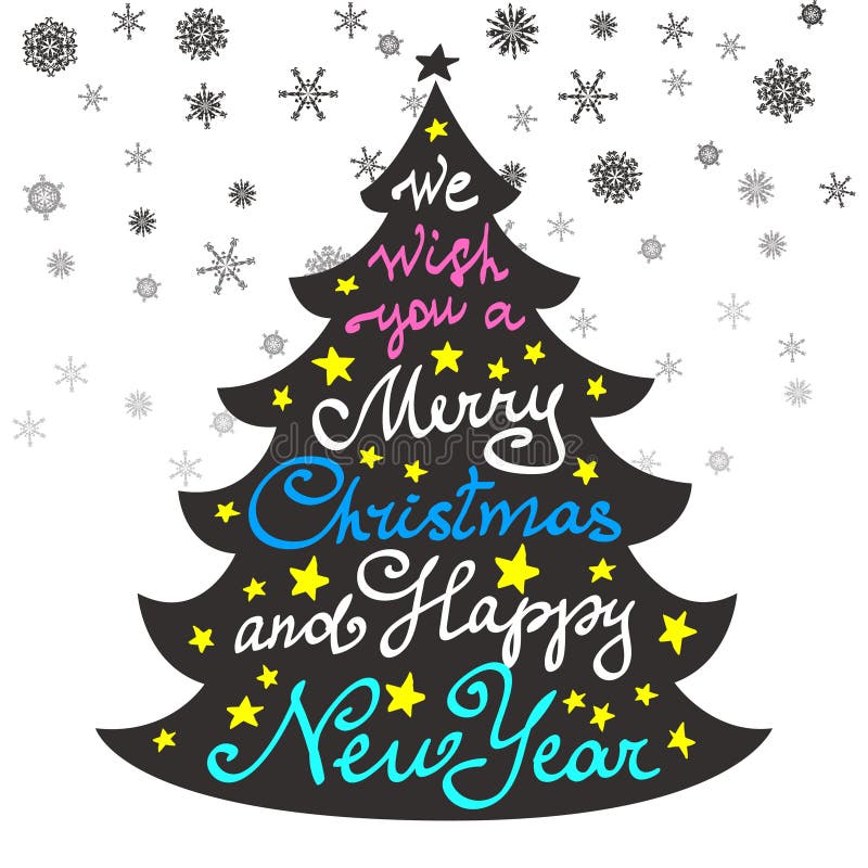 Árbol de navidad de las letras de la caligrafía Feliz Navidad stock de ilustración