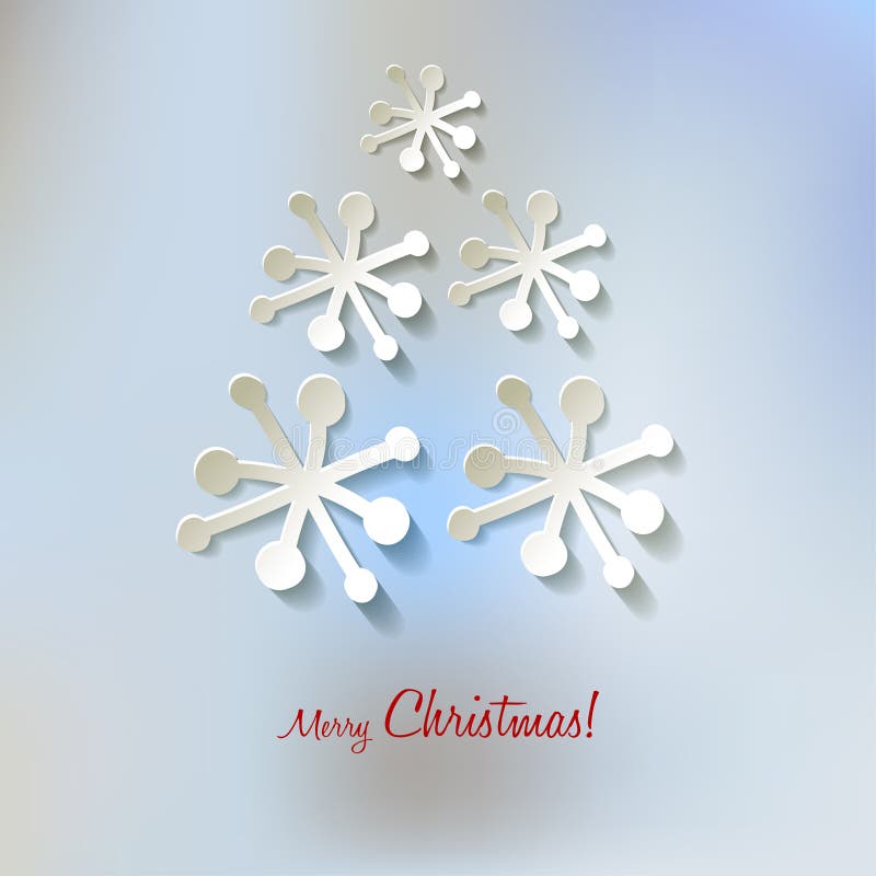 Árbol de navidad de los copos de nieve del papel del vector de la postal de la Navidad en un fondo de la niebla del bokeh de los ilustración del vector Árbol de navidad de los copos de nieve del papel del vector de la postal de la Navidad en un fondo de la niebla del bokeh de los ilustración del vector