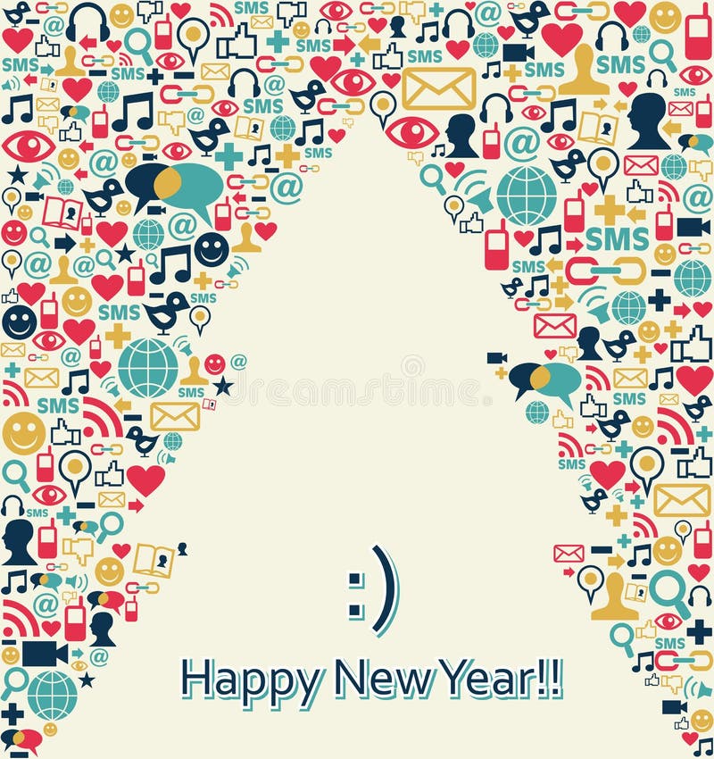 Árbol de navidad social de los iconos de los media stock de ilustración Árbol de navidad social de los iconos de los media stock de ilustración