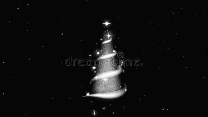 Árbol de Navidad, ventisca, estrellas, cielo, fondo para proyectos de Año Nuevo o Navidad Fondo negro