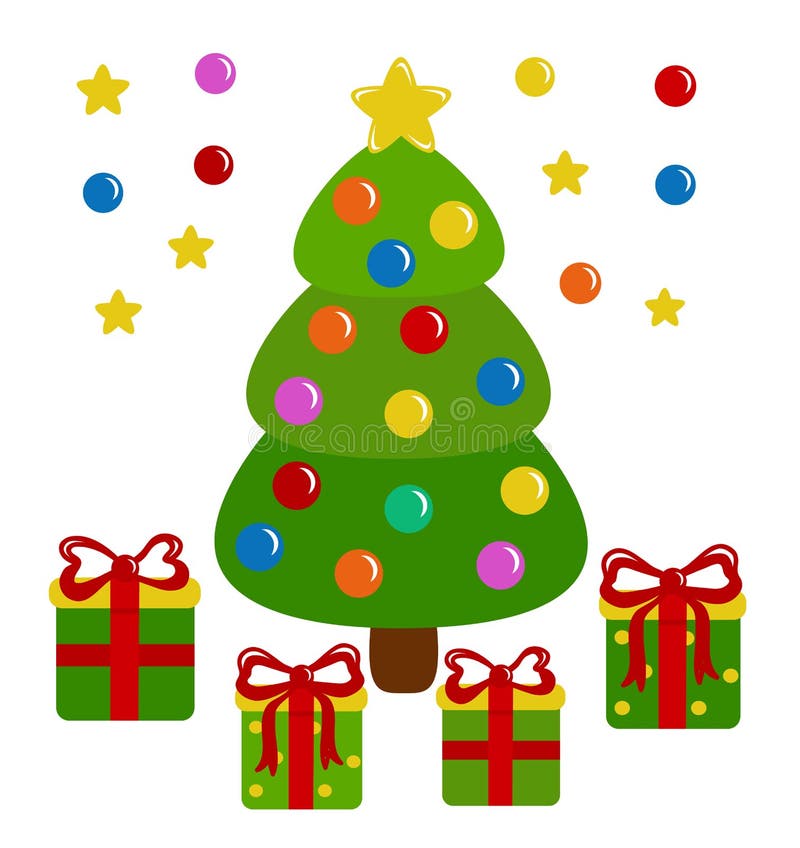 Árbol de navidad y presentes adornados stock de ilustración Árbol de navidad y presentes adornados stock de ilustración