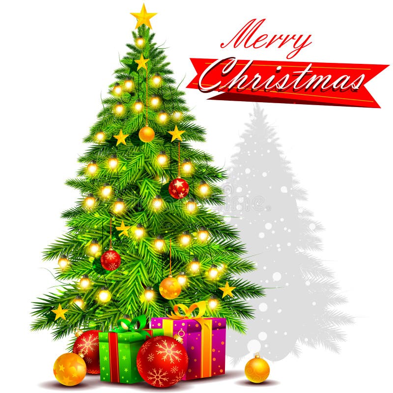 Árbol de pino adornado para la celebración del día de fiesta de la Feliz Navidad ilustración del vector Árbol de pino adornado para la celebración del día de fiesta de la Feliz Navidad ilustración del vector