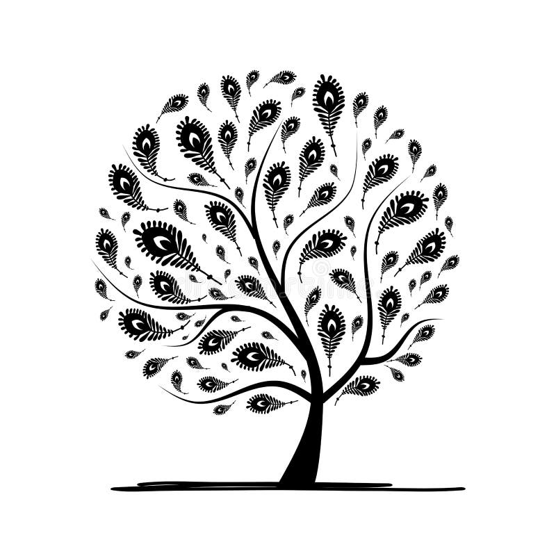 Árbol del arte con la pluma del pavo real para su diseño libre illustration Árbol del arte con la pluma del pavo real para su diseño libre illustration