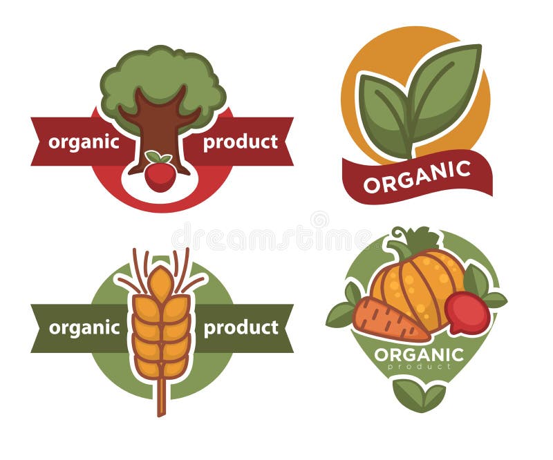 Árbol del icono y trigo y verduras aislados producto orgánico de la planta stock de ilustración Árbol del icono y trigo y verduras aislados producto orgánico de la planta stock de ilustración