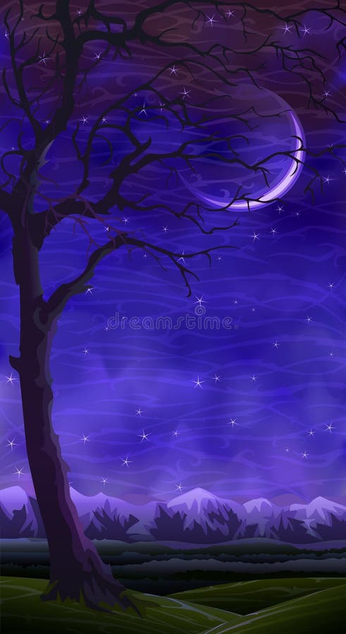 Árbol descubierto solo sobre paisaje del balanceo de la noche libre illustration Árbol descubierto solo sobre paisaje del balanceo de la noche libre illustration