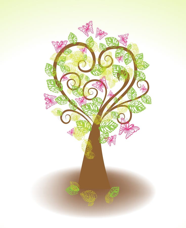 Árbol hermoso con las hojas y las mariposas del verde ilustración del vector Árbol hermoso con las hojas y las mariposas del verde ilustración del vector