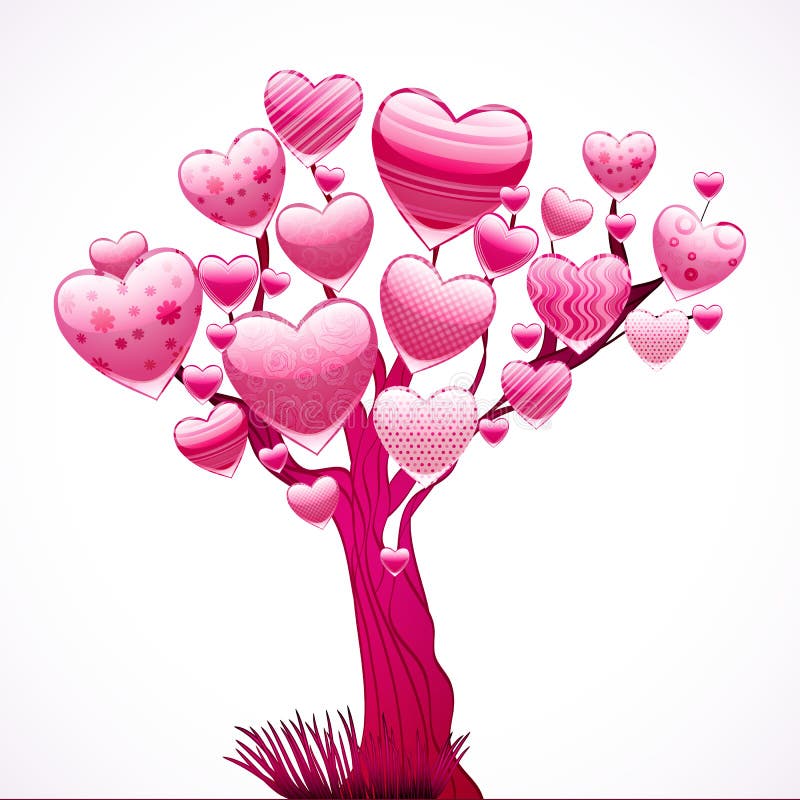 Árbol hermoso con una corona de corazones brillantes. ilustración del vector Árbol hermoso con una corona de corazones brillantes. ilustración del vector