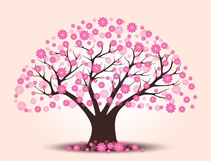 Árbol hermoso decorativo de la flor de cerezo con el fondo stock de ilustración Árbol hermoso decorativo de la flor de cerezo con el fondo stock de ilustración