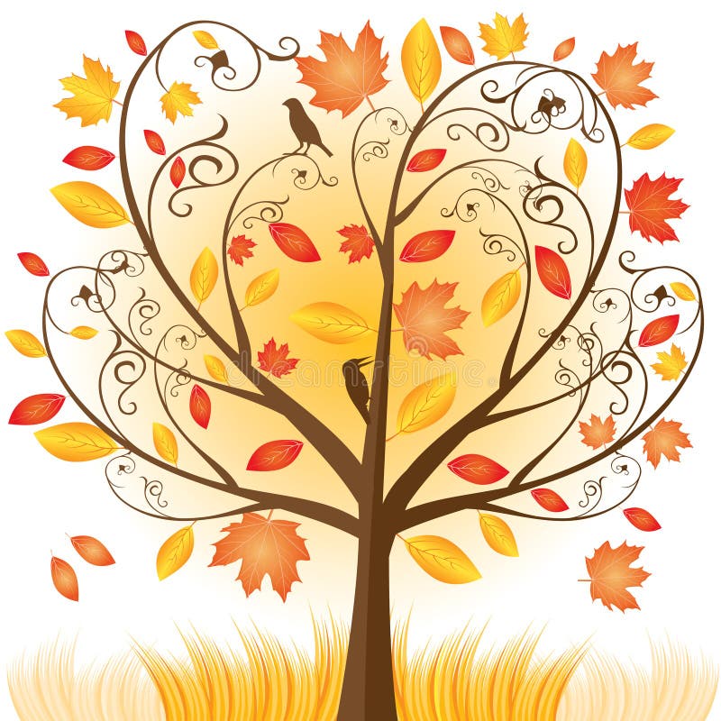 Árbol hermoso del otoño con las hojas de la caída ilustración del vector Árbol hermoso del otoño con las hojas de la caída ilustración del vector
