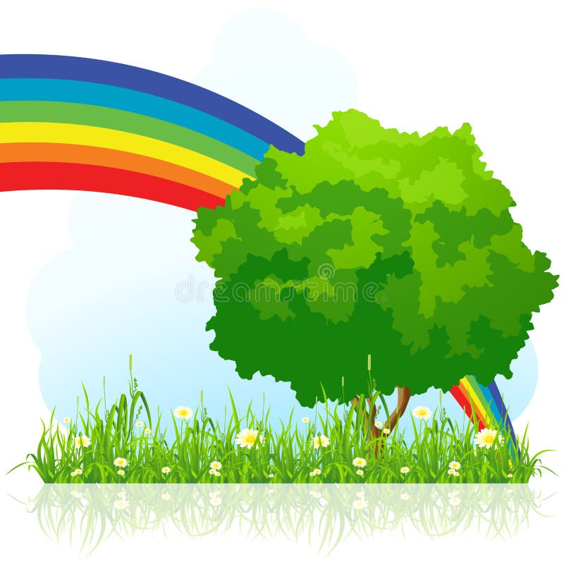 Árbol Verde Aislado Con El Arco Iris Ilustración del Vector