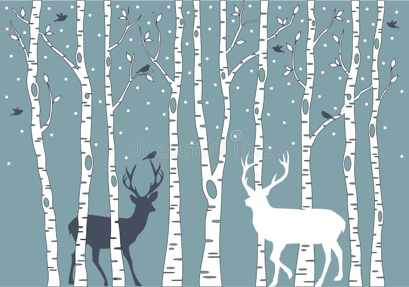 Árboles de abedul con los ciervos, fondo del vector ilustración del vector