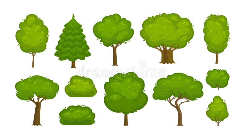 Árboles y arbustos fijados de iconos Bosque, naturaleza, concepto del ambiente Ilustración del vector de la historieta ilustración del vector Árboles y arbustos fijados de iconos Bosque, naturaleza, concepto del ambiente Ilustración del vector de la historieta ilustración del vector