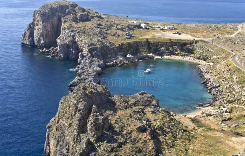 Lindos ancient acropolis area from Rhodes island, Greece. Lindos ancient acropolis area from Rhodes island, Greece