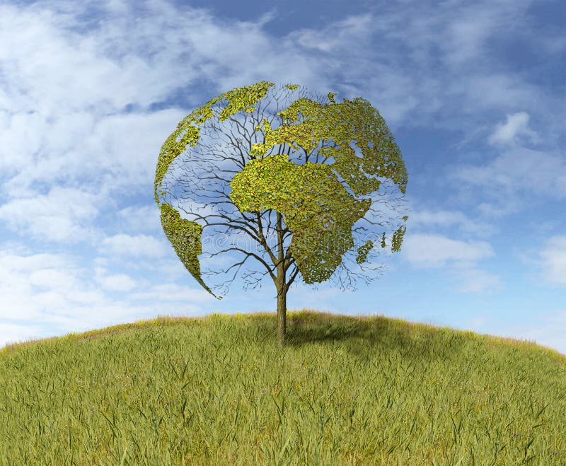 Árvore com a forma do mapa mundial ilustração do vetor