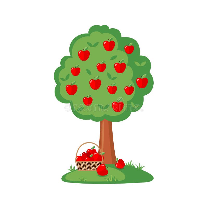 Árvore de Apple verde completamente de maçãs vermelhas ilustração stock Árvore de Apple verde completamente de maçãs vermelhas ilustração stock