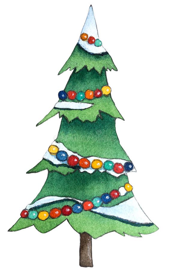 Árvore de Natal com decorações Ilustração tirada mão da aguarela ilustração royalty free Árvore de Natal com decorações Ilustração tirada mão da aguarela ilustração royalty free