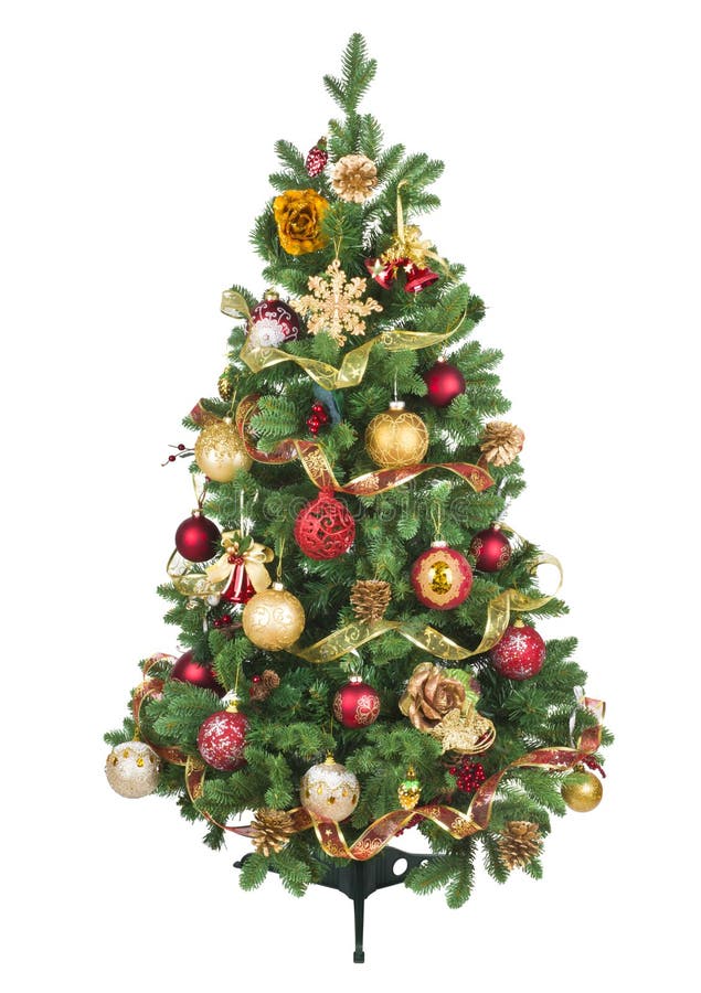 Árvore de Natal decorada com os ornamento coloridos isolados no fundo branco fotografia de stock royalty free Árvore de Natal decorada com os ornamento coloridos isolados no fundo branco fotografia de stock royalty free