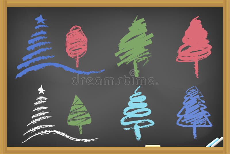 Árvore de Natal do desenho no quadro-negro ilustração stock Árvore de Natal do desenho no quadro-negro ilustração stock