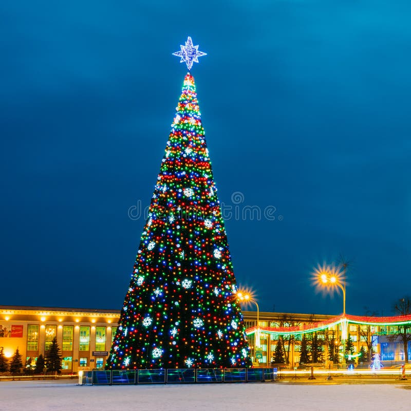 Árvore de Natal e iluminação festiva em Lenin fotos de stock royalty free Árvore de Natal e iluminação festiva em Lenin fotos de stock royalty free