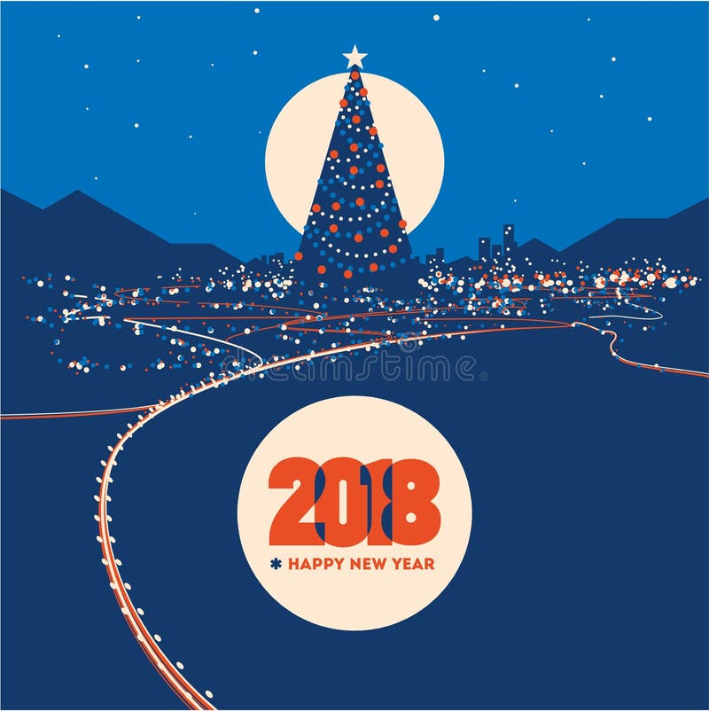 A árvore de Natal grande com cidade ilumina a ilustração minimalistic do vetor ilustração royalty free A árvore de Natal grande com cidade ilumina a ilustração minimalistic do vetor ilustração royalty free
