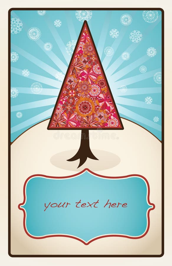 Tree made up of hand drawn flowers on snowy hill with large text area. Tree made up of hand drawn flowers on snowy hill with large text area.