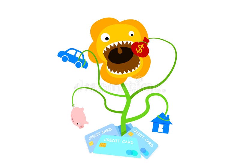 Árvore do débito que cresce do cartão de crédito para comer seu ativo ilustração do vetor Árvore do débito que cresce do cartão de crédito para comer seu ativo ilustração do vetor