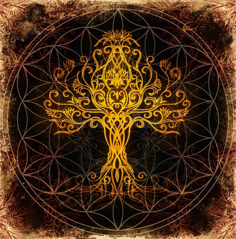 Árvore do símbolo da vida no fundo decorativo estruturado, flor do teste padrão da vida, yggdrasil ilustração stock Árvore do símbolo da vida no fundo decorativo estruturado, flor do teste padrão da vida, yggdrasil ilustração stock