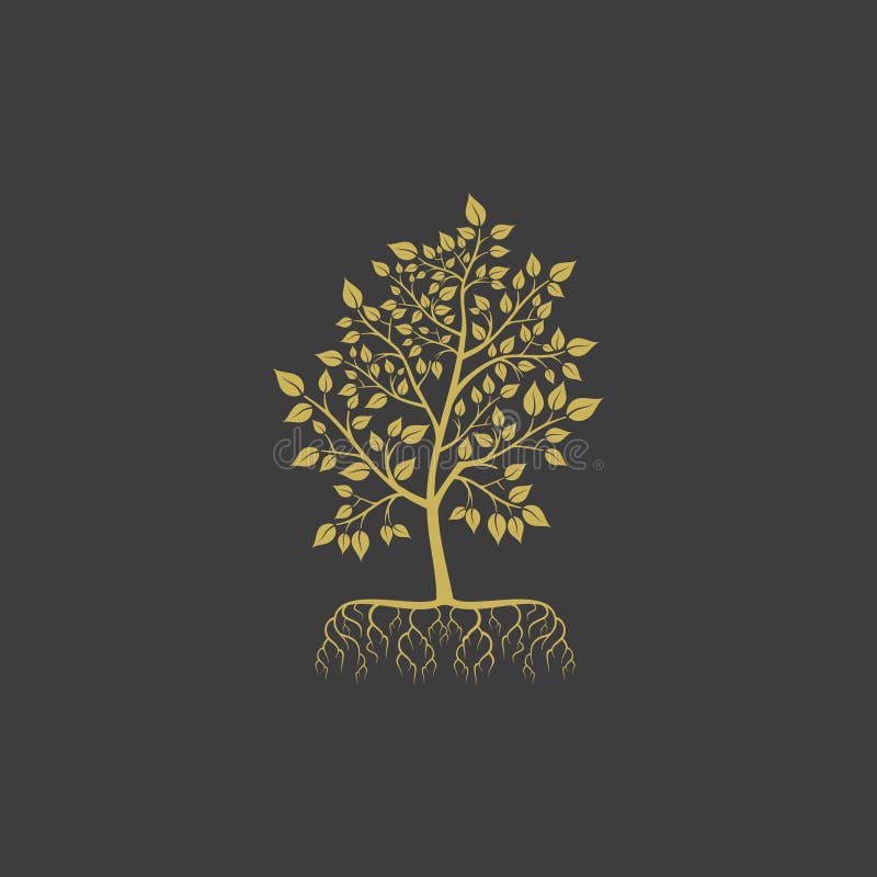 Árvore do vetor com elemento do logotipo das raizes ilustração stock Árvore do vetor com elemento do logotipo das raizes ilustração stock