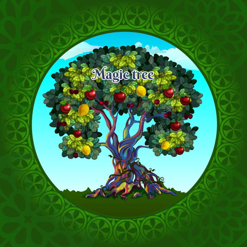 Árvore mágica com maçãs e limões ilustração do vetor Árvore mágica com maçãs e limões ilustração do vetor