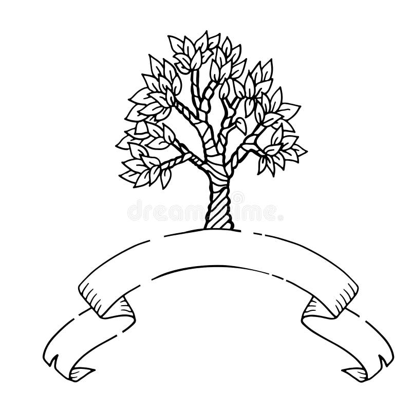 Árvore tirada mão do scetch com bandeira da fita Ilustração do vetor do teste padrão de Zentagle ilustração royalty free Árvore tirada mão do scetch com bandeira da fita Ilustração do vetor do teste padrão de Zentagle ilustração royalty free