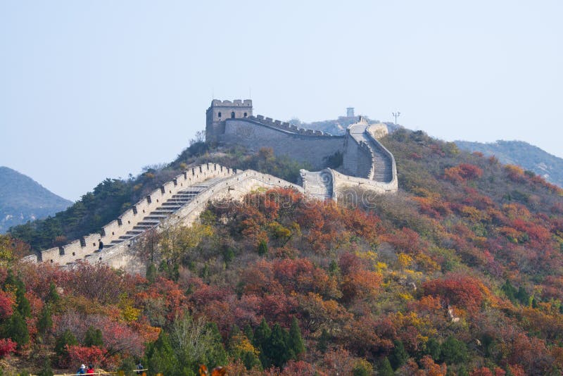 Asia, China, Beijing, badaling national forest park, the autumn scenery, mountains full of red leaves, the ancient Great Wall. Asia, China, Beijing, badaling national forest park, the autumn scenery, mountains full of red leaves, the ancient Great Wall