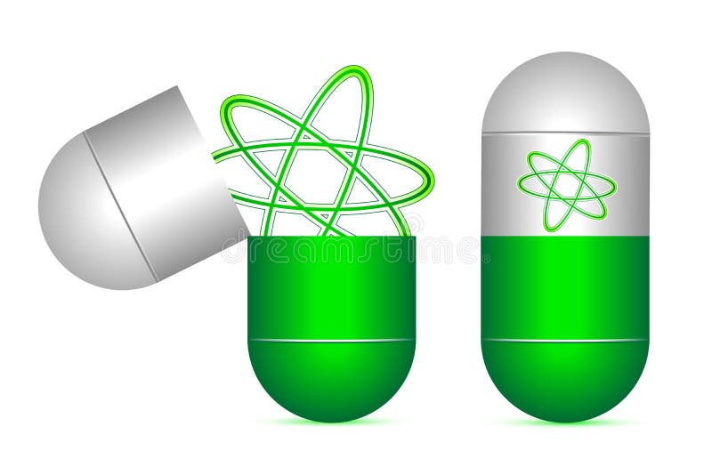 Illustration of atom in capsule on isolated background. Illustration of atom in capsule on isolated background