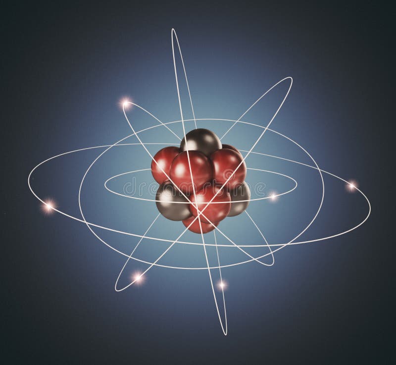 Átomo. Partícula elemental. fondo 3D ilustración del vector Átomo. Partícula elemental. fondo 3D ilustración del vector