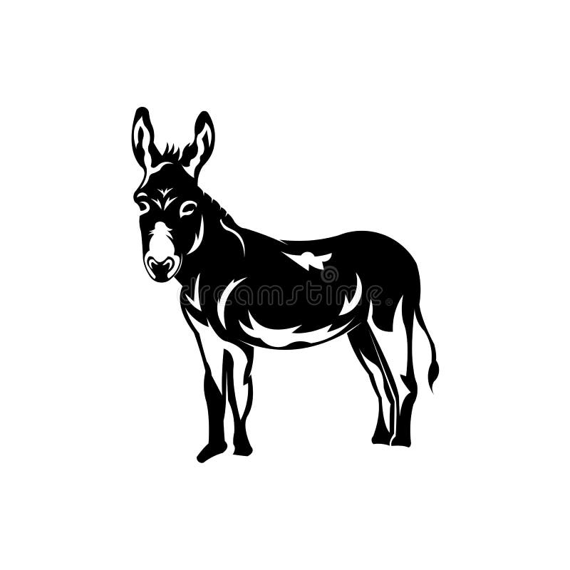 Donkey - black and white logo. Abstract drawing of cute animal donkey of livestock. Donkey - black and white logo. Abstract drawing of cute animal donkey of livestock.