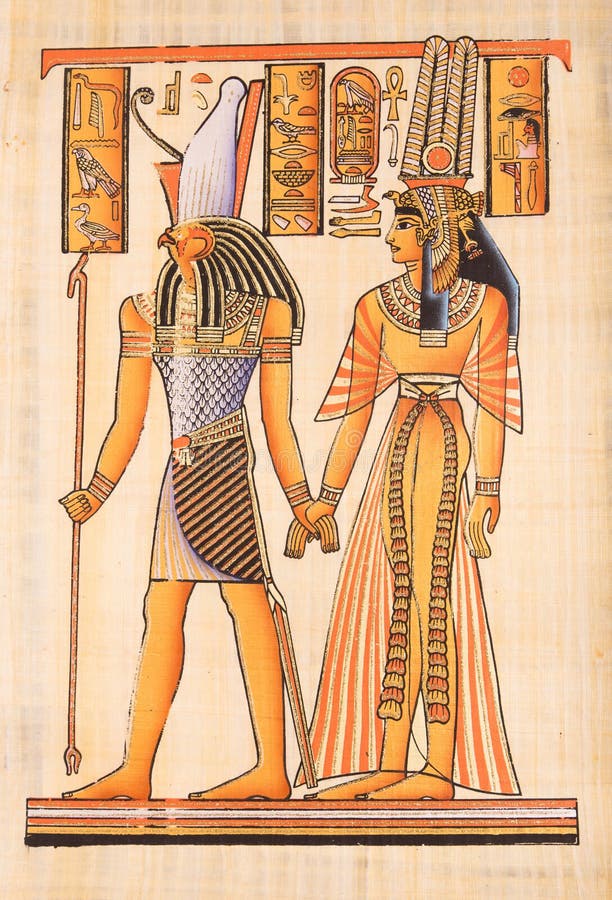 Horus Z Legend Dawnego Egiptu Ägyptischer Gott Horus Auf Papyrus Stockfoto - Bild von kultur, schmutz