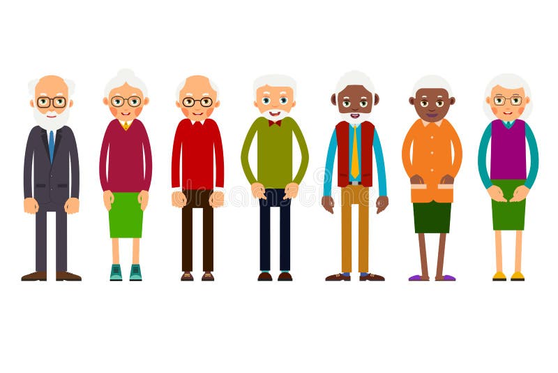 Group older people. Aged people black and white. Elderly men and women. Illustration in flat style. Isolated. Group older people. Aged people black and white. Elderly men and women. Illustration in flat style. Isolated