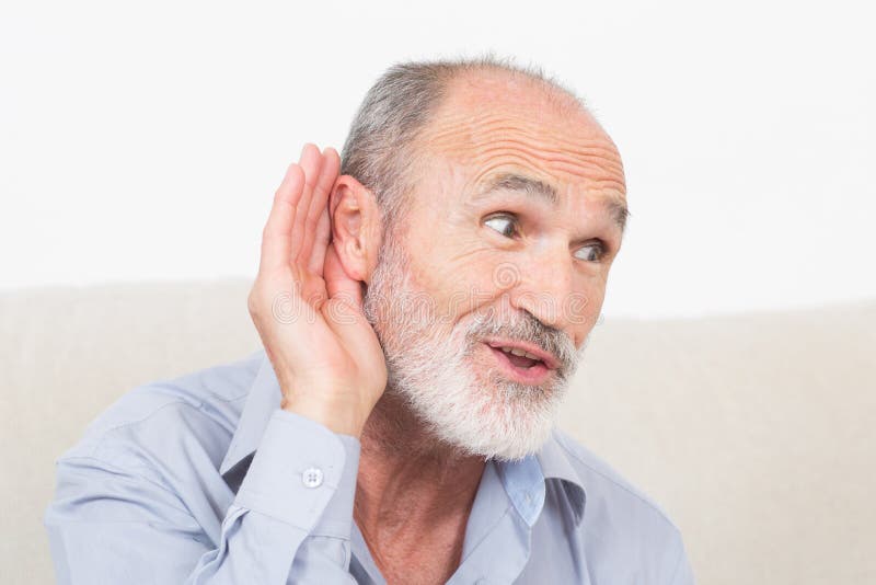 Symbol picture of an elderly man for listening. Symbol picture of an elderly man for listening