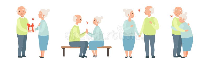 Äldre par som älskar med äldre man och kvinnliga romska släktingar i vektoruppsättning royaltyfri illustrationer