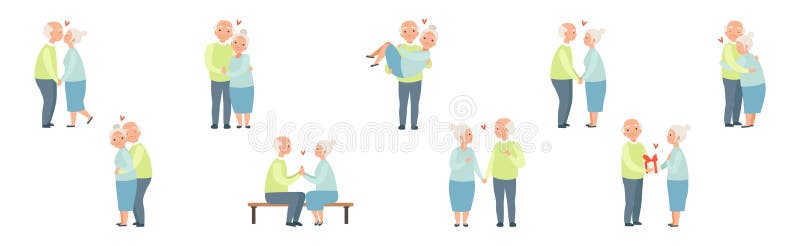 Äldre par som älskar med äldre man och kvinnliga romska släktingar i vektoruppsättning royaltyfri illustrationer