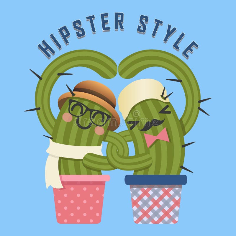 Älska par av hipsterkaktusarmen i arm royaltyfri illustrationer
