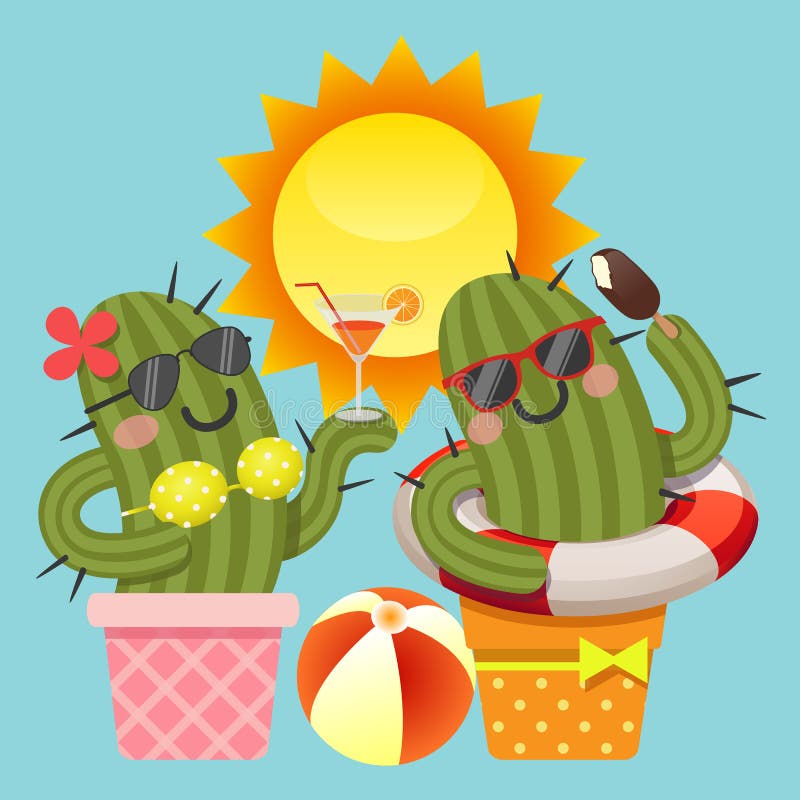 Älska par av kaktuns med sommartema stock illustrationer