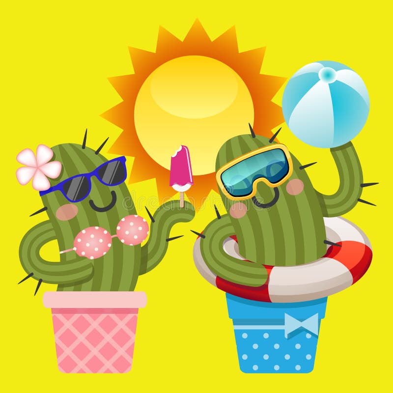 Älska par av kaktuns med sommartema stock illustrationer