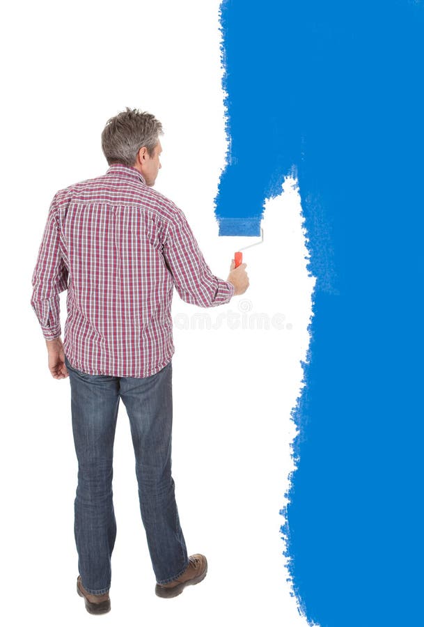 Ältere erwachsene Anstrichwand im Blau lizenzfreies stockbild Ältere erwachsene Anstrichwand im Blau lizenzfreies stockbild