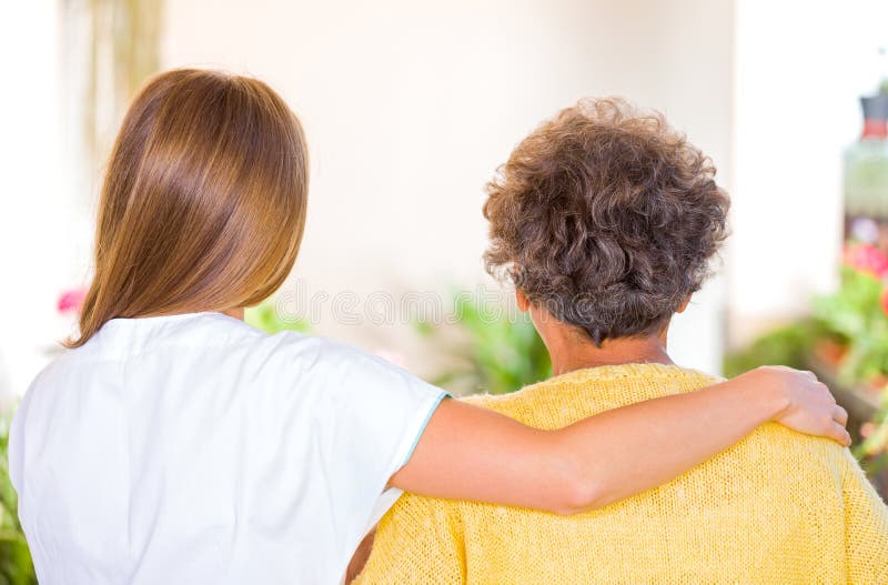 Photo of elderly women with her caregiver. Photo of elderly women with her caregiver