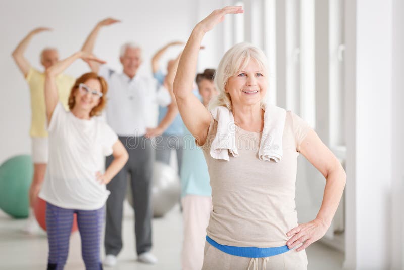 Group of active senior people on fitness classes. Group of active senior people on fitness classes