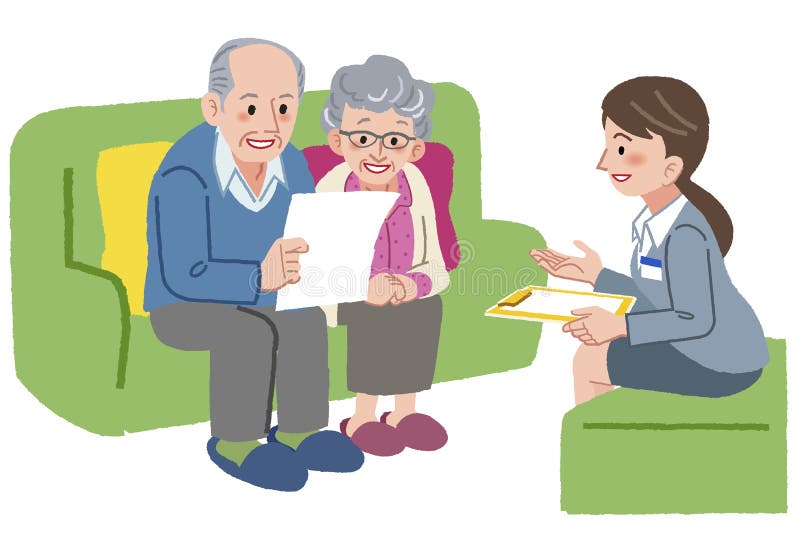 Ältere Paarsitzung mit Altenpflegemanager