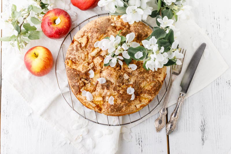 Apple Pie Non sharpen file on white table with flowers. Apple Pie Non sharpen file on white table with flowers