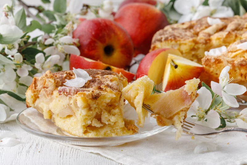 Apple Pie Non sharpen file on white table with flowers. Apple Pie Non sharpen file on white table with flowers